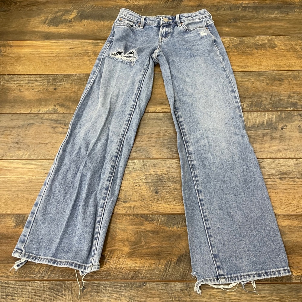 PacSun Zoe Low Rise Girlfriend Jeans Light Wash Distressed Wide Leg Denim 22